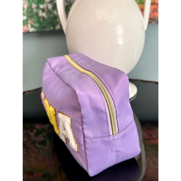 PREPPY Mama Cosmetic Toiletry Bag Chenille Letter Patch Nylon Zip Travel - Picture 4 of 7